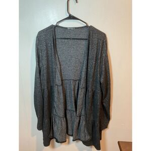 Storyteller Women's Dark Gray Heathered Tiered Open Front Cardigan Size 3X